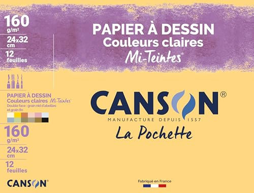 Canson 2789-ASS Tasche 12 Blatt Zeichenpapier, 160 g, 24 x 32 cm, verschiedene Pastellfarben