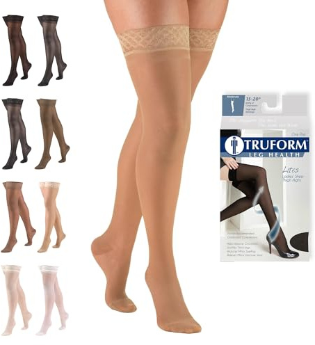 Truform Sheer Compression Stockings, 15-20 mmHg, Women's Thigh High Length, 20 Denier, Beige, X-Large