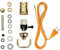 Lamp Base Socket Kit - Electrical Wiring Set to Make, Repair and Repurpose Lamps - Rewire a Vintage Lamp or Create a Custom Light From Scratch - Glossy Brass Socket with an 8 Foot Long Gold Cord