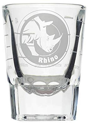 Rhino Clear Shot Glass with Precision Lines - 2oz Heavy Base Liquid Measuring Cup for Accurate Pouring of Alcoholic or Caffeinated Drinks