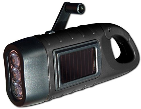 POWER plus - Linterna solar de 3 LED con dinamo de caballito de mar, acero, color negro