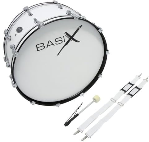 GEWA Marching Bassdrum, Marschtrommel 24 x 12, Holzkessel weiß, inkl. Trageriemen und Schlägel
