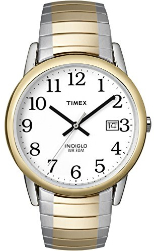 Timex Men's Easy Reader 35mm Watch – Two-Tone Case White Dial with Two-Tone Tapered Expansion Band