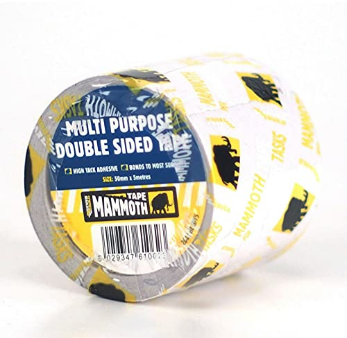 Everbuild Mammoth Multi-Purpose Double Sided Tape, White/Clear, 50 mm x 5 m | A Premium Quality Double-Sided Tape With A High-Tack Adhesive