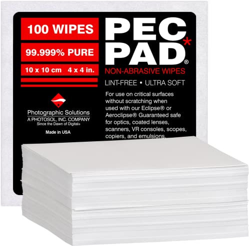 PEC-PAD Fusselfreie Tücher 10.2 cmx10.2 cm nicht abrasives ultraweiches Tuch zur Reinigung empfindlicher Oberflächen wie Kamera, Objektiv, Filter, Film, Scanner, Mikroskope, Ferngläser. (100 Blatt pro