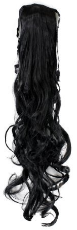 WIG ME UP - YZF-1094HT-1 Haarteil Zopf Schwarz wellig 63cm mit Band/Bändchen und Klammer befestigt