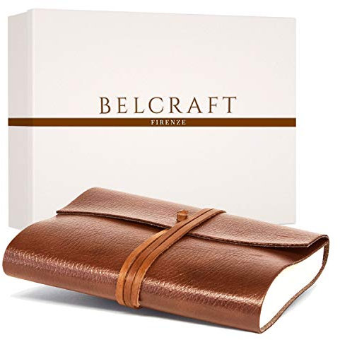 BELCRAFT Tivoli A5 mittelgroßes Notizbuch aus recyceltem Leder, Handgearbeitet in klassischem Italienischem Stil, Geschenkschachtel inklusive, Lederbuch, Tagebuch A5 (15x21 cm) Hellbraun Braun Clair