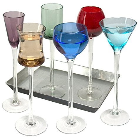 ARTLAND – Likörgläser-Set mit langem Stiel – 7-teiliges Set mit mehrfarbigen Trinkgläsern für Wein, Cocktails, Champagner – Set in Geschenkbox