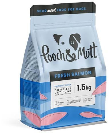 Pooch & Mutt - Fresh Salmon, Complete Dry Dog Food (Grain Free), 1.5kg | Regular Sized Kibble, Grain Free, Prebiotics, 50% Fresh Fish