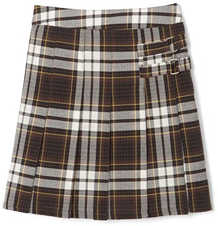 French Toast Little Girls' Plaid Pleated Scooter, Brown Plain, 4