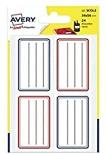 Avery Dekoknöpfe aus 24 Etiketten Schul liniert blau und rot 36 x 56 mm.