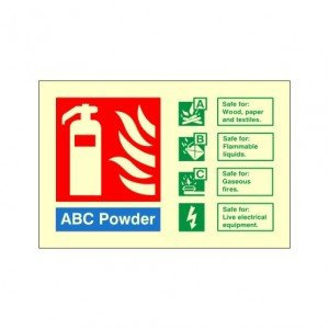 Glow In The Dark ABC Powder Fire Extinguisher ID Sign 150mm x 100mm - Rigid Plastic