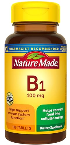 Nature Made Vitamin B1 100mg, Thiamine B1 Supplement for Energy Metabolism Support, 100 Tablets, 100 Day Supply