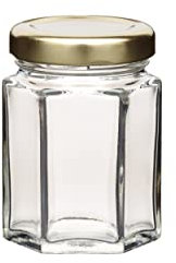KitchenCraft Home Made Mini Jam Jar with Lid, Glass, Hexagon Shaped, 55 ml