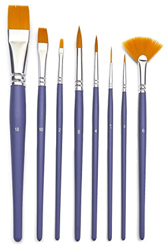 Pébéo Pochette Plat Rond Eventail Polyamide Doré – Idéal l’Huile, Acrylique, Aquarelle, Gouache et pour la Peinture de décoration, Lot de 8 pinceaux