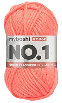 myboshi No.1 Wolle zum Häkeln und Stricken, Schnellstrickgarn, langlebige Mützenwolle, Strickwolle, Häkelwolle, mulesing-frei, 50g, Ll 55m Rosa (Rouge) 1 Knäuel