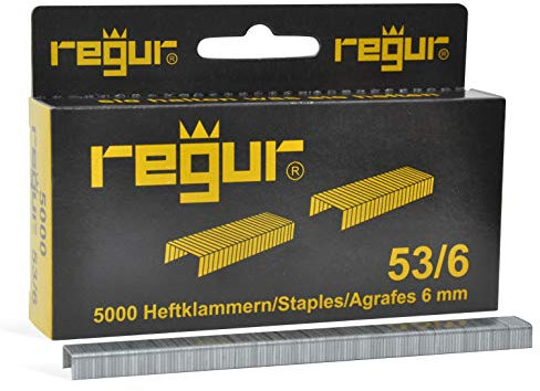 REGUR Typ 53 Feindraht-Klammern verzinkt - 5.000 Stück in der Länge 53/6 mm - Heftklammern zum Befestigen von Stoffen, Leder, Textilien sowie zum Basteln und Dekorieren