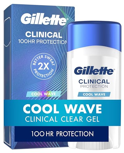 Gillette Clinical Antiperspirant and Deodorant for Men, 100HR Clinical Strength Sweat & Odor Protection, Long Lasting Freshness, Anti-White Mark Technology, Clear Gel, Cool Wave Scent, 2.6 oz