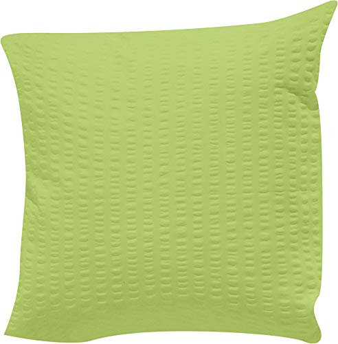 Erwin Müller Kissenbezug, Kuschelkissenbezug, Kissenhülle Seersucker Uni Serie Rosenheim apfelgrün Größe 40x40 cm - pflegeleicht, bügelfrei, mit Reißverschluss