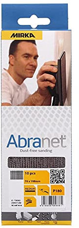 Mirka Abranet net sandpaper strips 70 x 198 mm Hook & loop/Grit P180 / 10 pcs/for sanding wood, walls, metal, aluminium, stainless steel, filler, varnish, plastic
