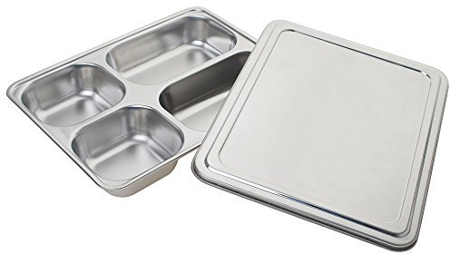 Aspire Vassoi per Cena divisi a 4 sezioni in Acciaio Inossidabile con Piatti divisi per Piastre di Controllo delle porzioni con Coperchio in Metallo