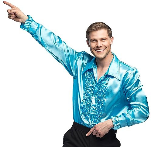 Boland - Disco Hemd mit Rüschen, Türkis, für Herren, Kostüm, Party Shirt, Schlagermove, 70er Jahre, Mottoparty, Karneval, Hellblau