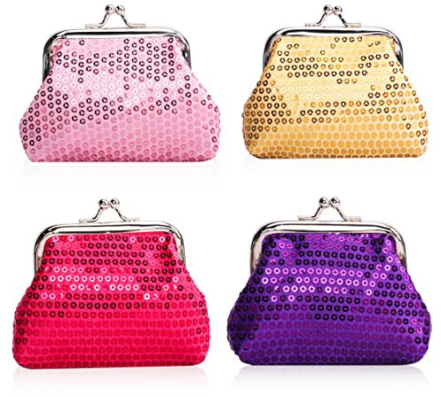 Oyachic 4 Pièces Porte-Monnaie en Paillette Fermoir Clic Clac Changement Monnaie Mini Poche à Monnaie Portefeuille Pochette Carte pour Femmes Filles