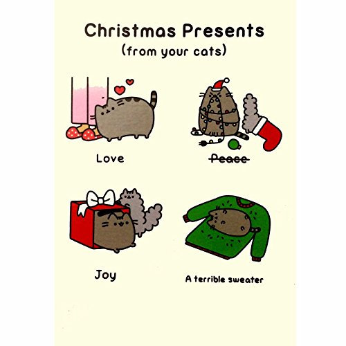 Pusheen Grußkarte mit Weihnachtsgeschenken von Ihrer Katze.