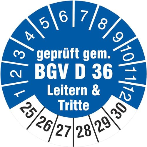50 Prüfplaketten 30 mm geprüft gem. BGV D 36 Leitern & Tritte 2025-2030 Prüfetiketten