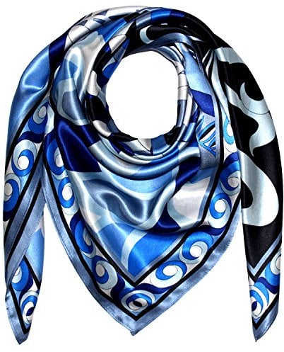 Lorenzo Cana Luxus Seidentuch aufwändig bedrucktes Tuch 100% Seide 90 cm x 90 cm harmonische Blau Farben Damentuch Schaltuch 89156