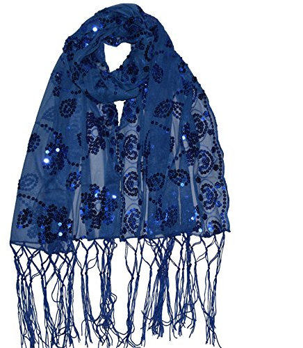 Schal Tuch Pareo Schleier Stola Tüll Pailletten Glänzend Hochzeit Party Tanz Schultertuch (Blau)