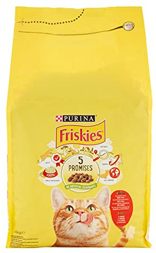 Friskies Erwachsene Kroketten für die Katze, mit Rindfleisch, Huhn und Gemüse, 4 kg