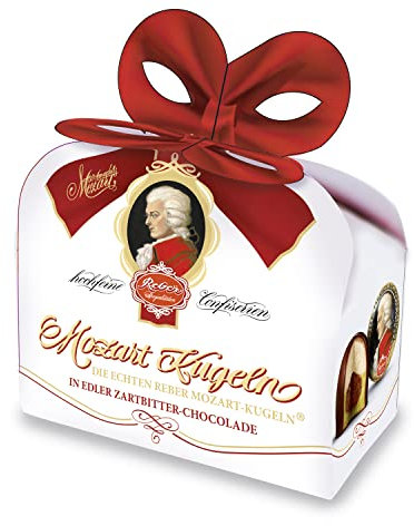 Reber, Mozart-Kugeln Duett, 2er Packung, Mozart-Kugeln aus Zartbitter-Schokolade, Gefüllt mit Pistazien-Marzipan, Mandeln und Haselnuss-Nougat, 40g (2 Mozart-Kugeln)