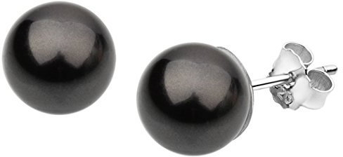 Nenalina Ohrstecker 925 Silber Damen Ohrringe mit Glas Perlen 8 mm Schwarz für Frauen