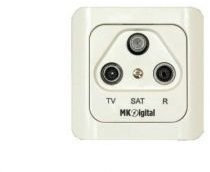 MK Digital 3-Loch Durchgang Antennen-Dose SAT Kabel Enddose SAT/TV/Radio Digital Analog Full HD Aufputz Unterputz Weiß