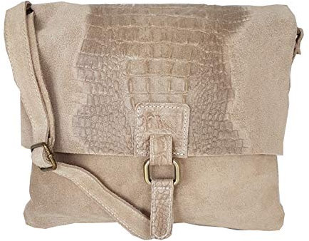 GDC Leder Umhängetasche, Messenger aus echtem Velours-/ Wildleder, Metallteile in Messing, Suede Bag(33/28 /3 cm) Mod.2040-p
