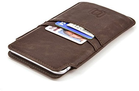 Dockem Provincial Wallet Sleeve for iPhone 11-15 Pro Max, 14-16 Plus, XS Max, 6-8 Plus (6.5/6.7 inch) – Vintage Vegan Leather Pouch Cover with 2 Card Holder Slots [Brown]