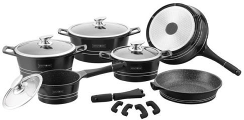 Set batteria di pentole Set Pentole 14 pezzi Pietra Lavica Colore Nera