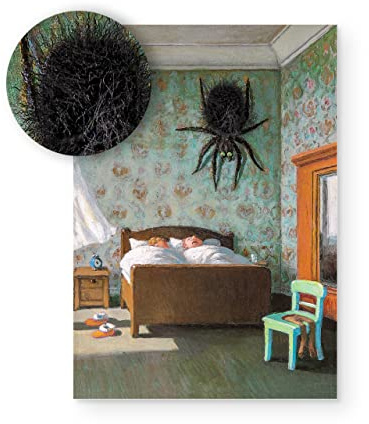 Inkognito Plüsch Postkarte Spinne, Anlass: flauschig im Motiv: Plüschkarte Spinne am Morgen, Künstler: Michael Sowa, Art-Nr.: 5357, aufgelegt vom Berliner Verlag