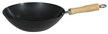 Dexam 12108412 Non-Stick Steel Wok with Wood handle-12 (30cm), Carbon