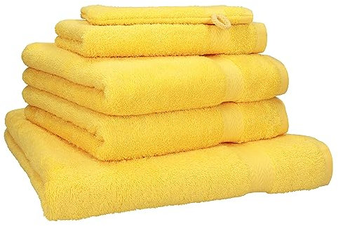 Betz Lot de 5 Serviettes Set de 1 Drap de Bain 2 Serviettes de Toilette 1 Serviette d'invité 1 Gant de Toilette 100% Coton Premium Color Jaune