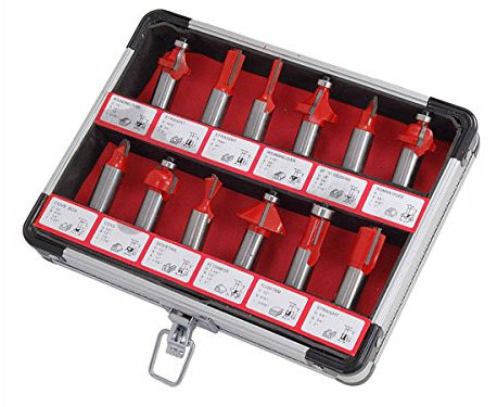 Neilsen CT0505 - 12pc 1/2in Shank Router Bit Set | 8 Cutting Shapes | Woodworking Router Tool Kit