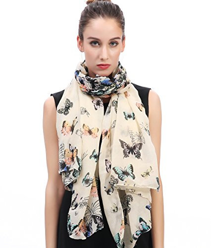 Lina & Lily sciarpa stola donna con stampa farfalle (Beige)