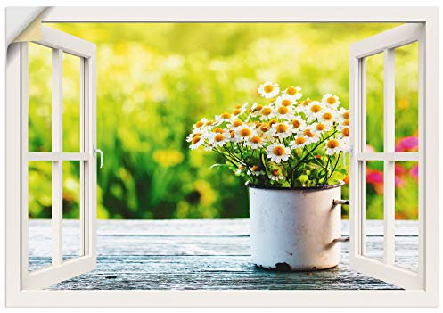 ARTland Wanddeko Wandtattoo selbstklebende Vinylfolie Fensterblick Fenster Botanik Blumen Gänseblümchen Garten Frühling T4UG
