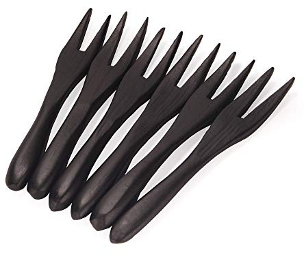 BambooMN Reusable Bamboo Appetizer Forks Picks 3.5 Black, 10 Pcs
