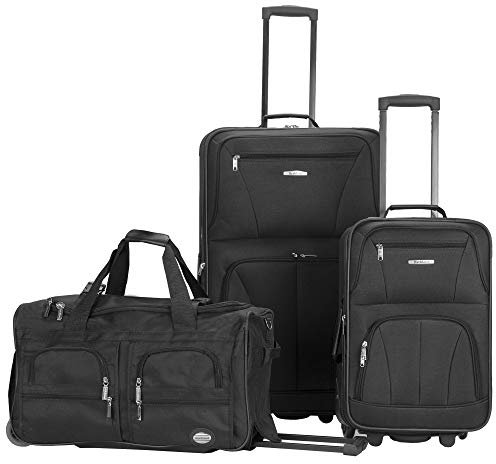 Rockland Set di valigie da 3 pezzi, trasparente, set di valigie da 3 pezzi, Nero, Taglia unica, Melbourne Hardside - Trolley espandibile con ruote girevoli