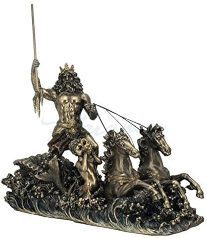 Poseidon on Hippocampus Chariot nautische Statue Skulptur Figur