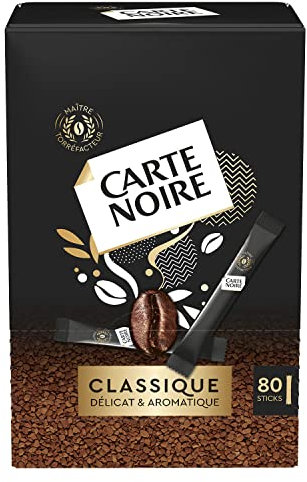 CARTE NOIRE - Café Soluble « Classique » - Café Instantané en Dosette Carte Noire - Délicat et Aromatique - 80 sticks - Fabriqué en France