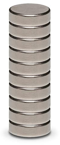 MAUL Neodym-Scheibenmagnet – flacher Magnet mit hoher Haftkraft für einen vielseitigen Einsatz – Magnet rund mit elegantem und modernem Design – Ø 10 x 3 mm – 10er Pack – hellsilber