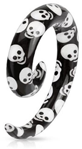 Paula & Fritz® Expander Taper 10-mm Dehn-Schnecke Totenkopf Schwarz Weiß Kunststoff Set Piercing Ohr-Schmuck Ohr-Tunnel Damen Herren Dehn-Spirale Sichel